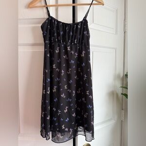 Aeropostale Black Butterfly Scoop Neck Mesh Slip Dress Sz XS Y2K Fairycore Goth